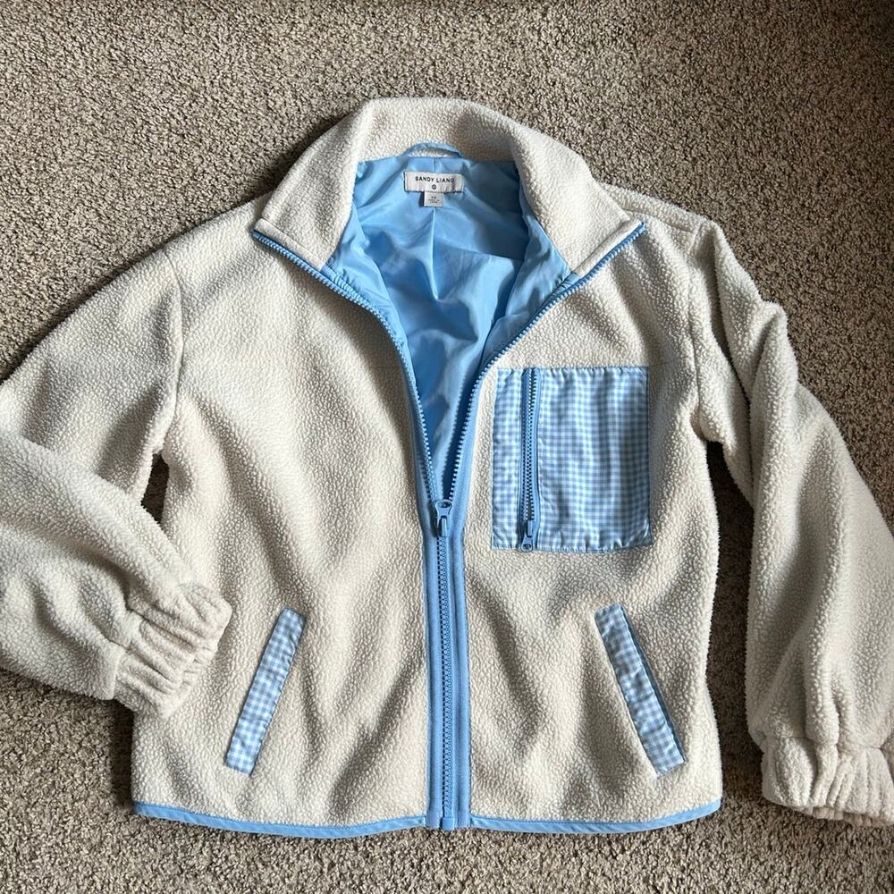 Sandy Liang Women's White and Blue Jacket Size XS